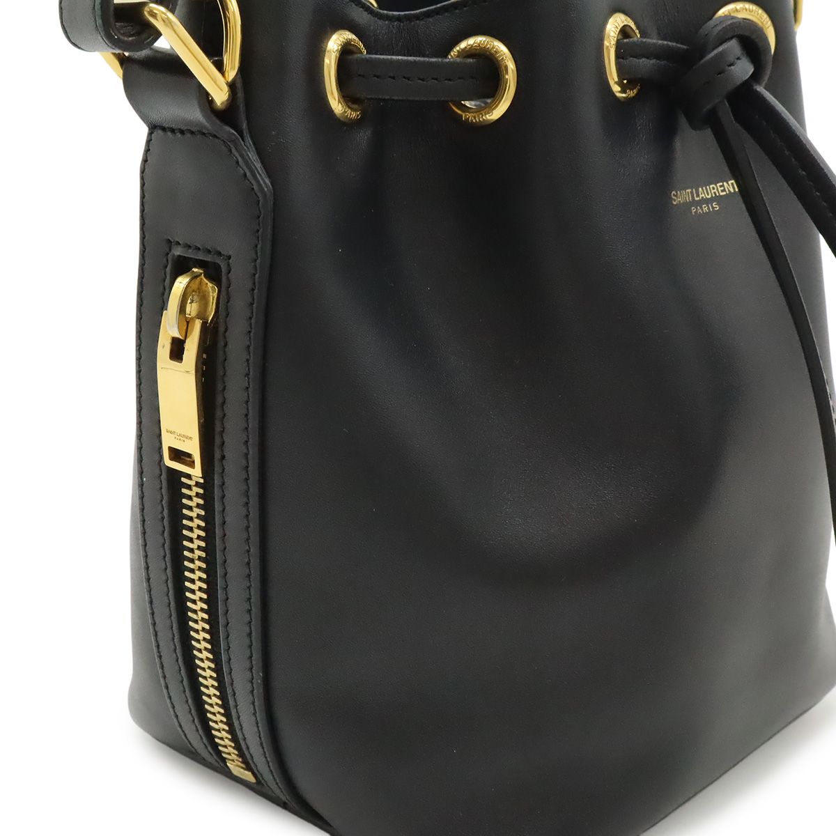 Saint Laurent Paris YSL Yves Emmanuel Bucket Bag 2-Way Shoulder Leather Black — view 8