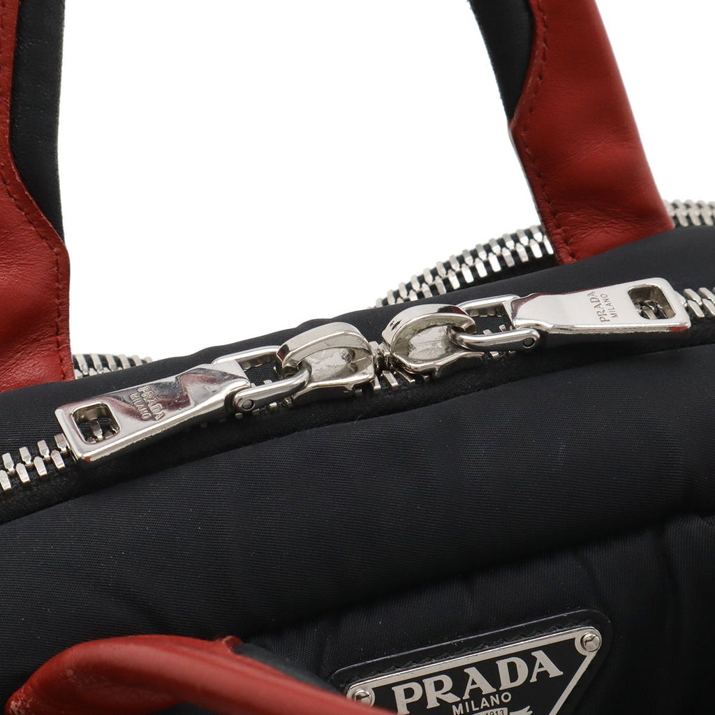 Prada Triangle Logo Mini Boston 2-Way Shoulder Bag Nylon Nero Black Red — view 5