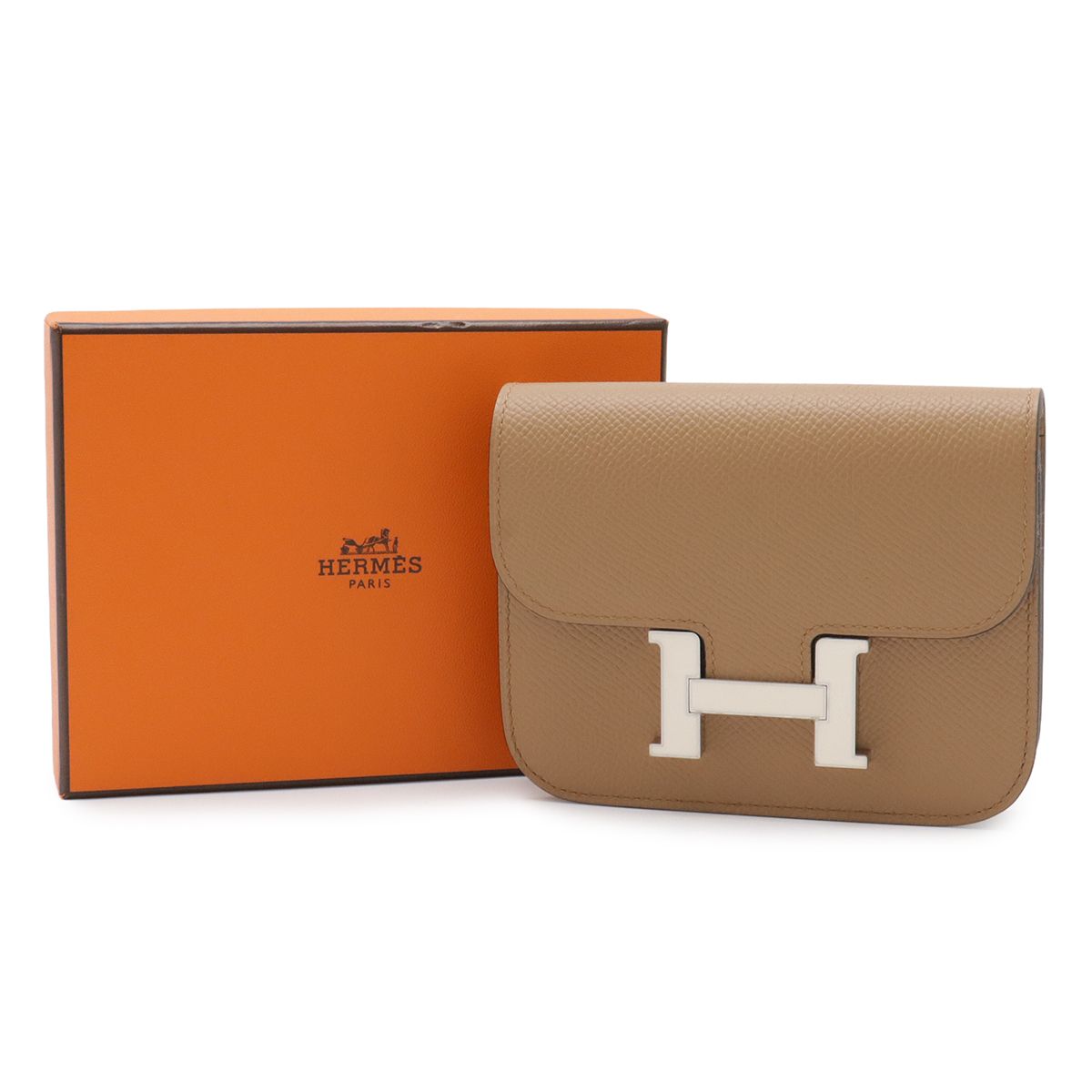 Hermes Constance Slim Bifold Wallet Veau Epsom Chai Beige Brown Coin Case — view 6