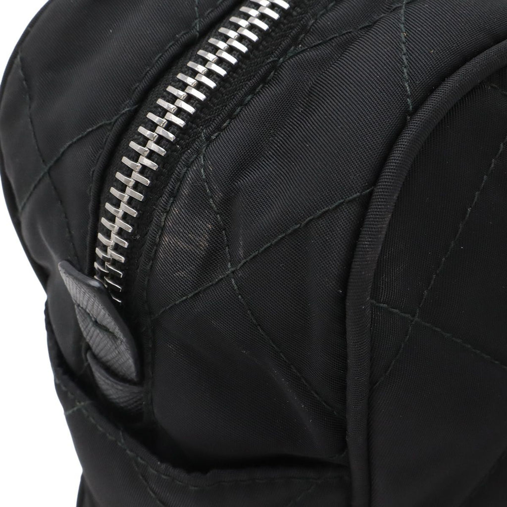 Prada Triangle Logo Chain Shoulder Bag Quilted Nylon Nero Black Silver — view 4