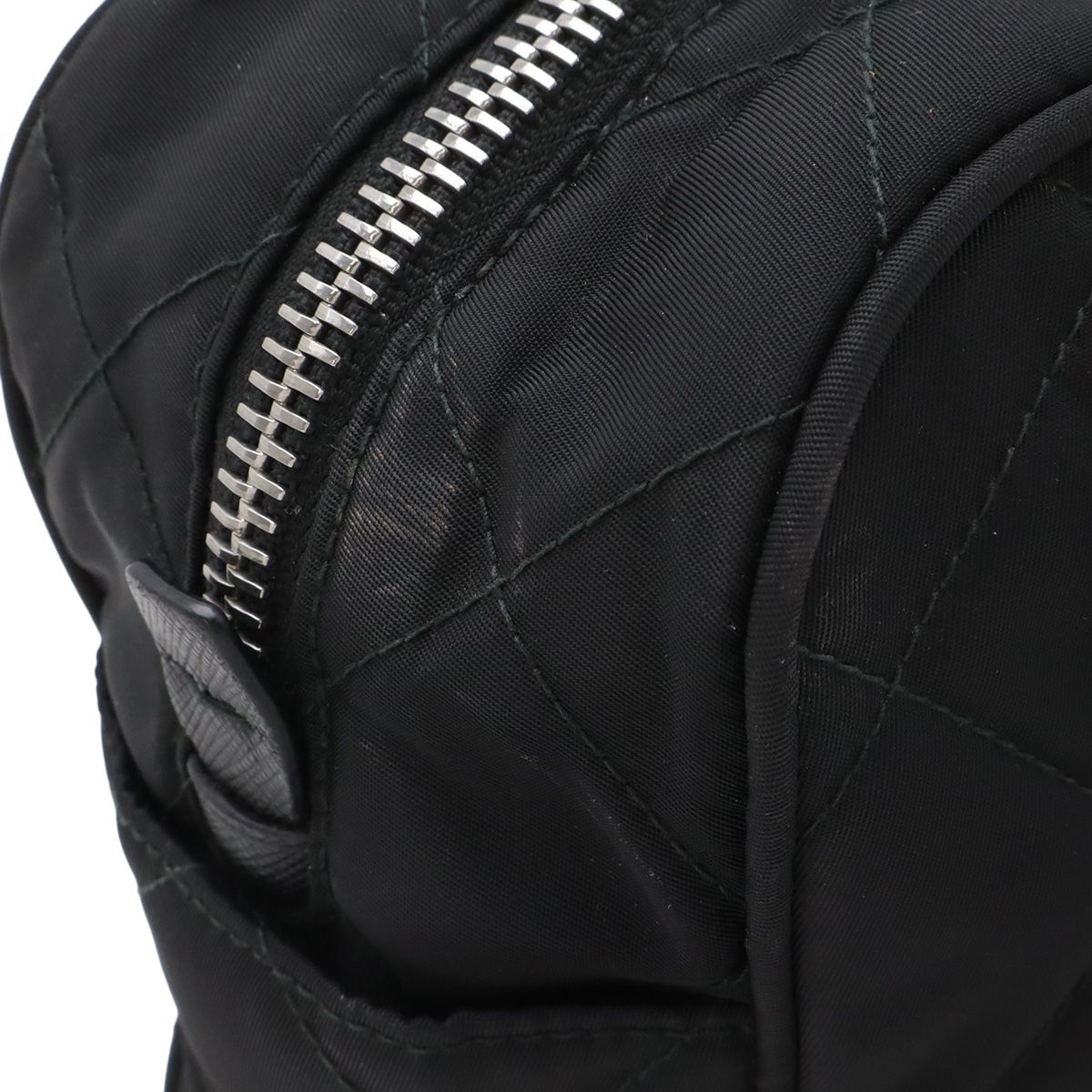 Prada Triangle Logo Chain Shoulder Bag Quilted Nylon Nero Black Silver — view 4