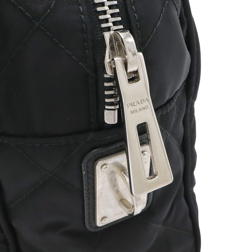 Prada Triangle Logo Chain Shoulder Bag Quilted Nylon Nero Black Silver — view 5