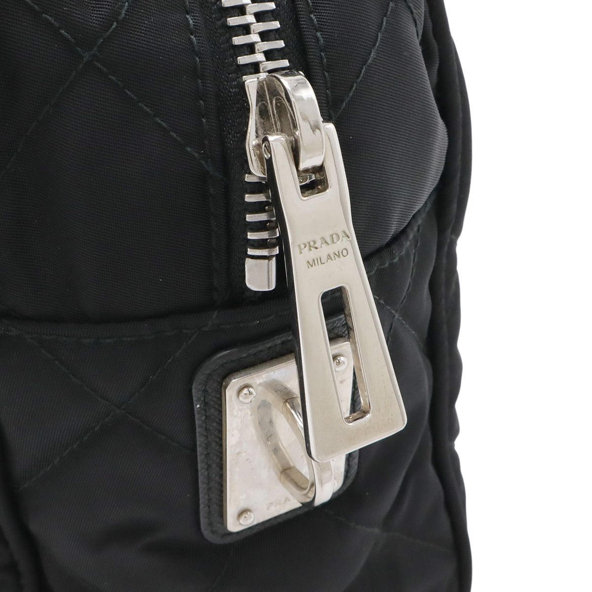 Prada Triangle Logo Chain Shoulder Bag Quilted Nylon Nero Black Silver — view 5