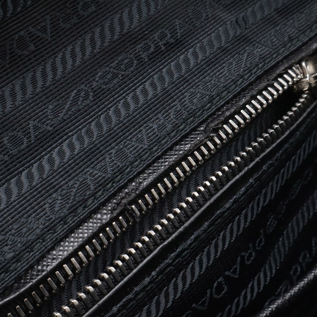 Prada Triangle Logo Chain Shoulder Bag Quilted Nylon Nero Black Silver — view 8