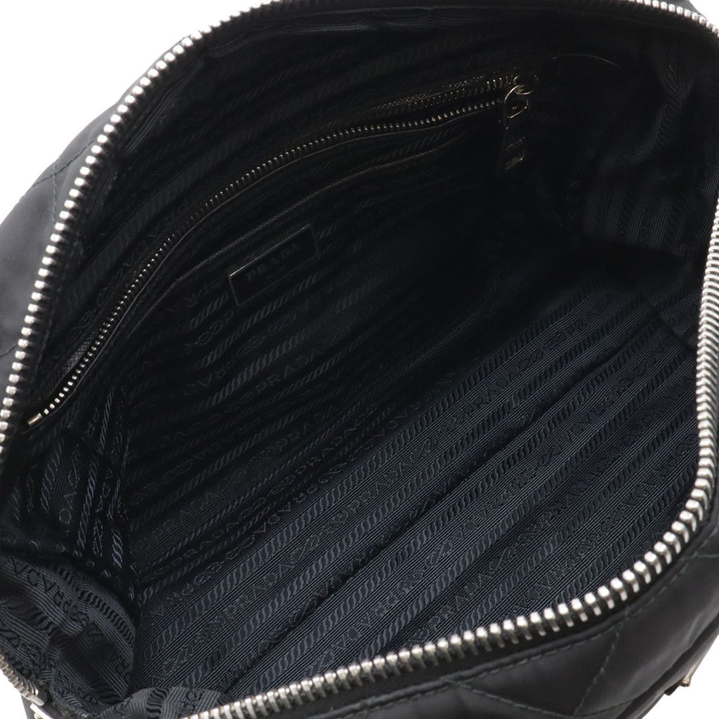 Prada Triangle Logo Chain Shoulder Bag Quilted Nylon Nero Black Silver — view 7