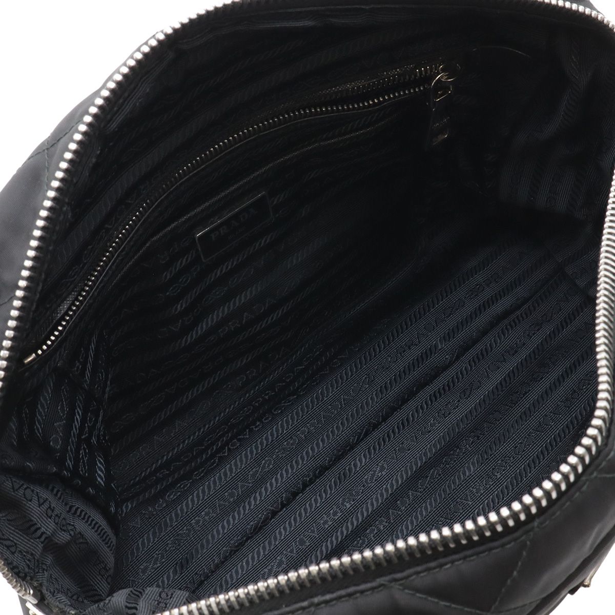 Prada Triangle Logo Chain Shoulder Bag Quilted Nylon Nero Black Silver — view 7