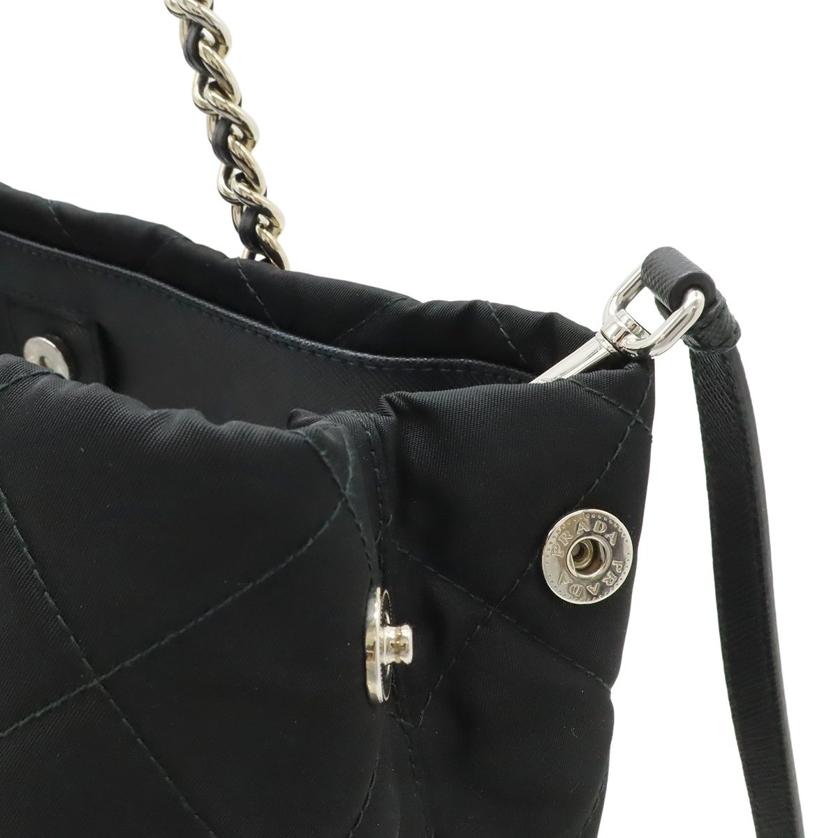 Prada Tessuto Triangle Logo Chain Shoulder Bag 2-Way Quilted Nylon Nero Black — view 5