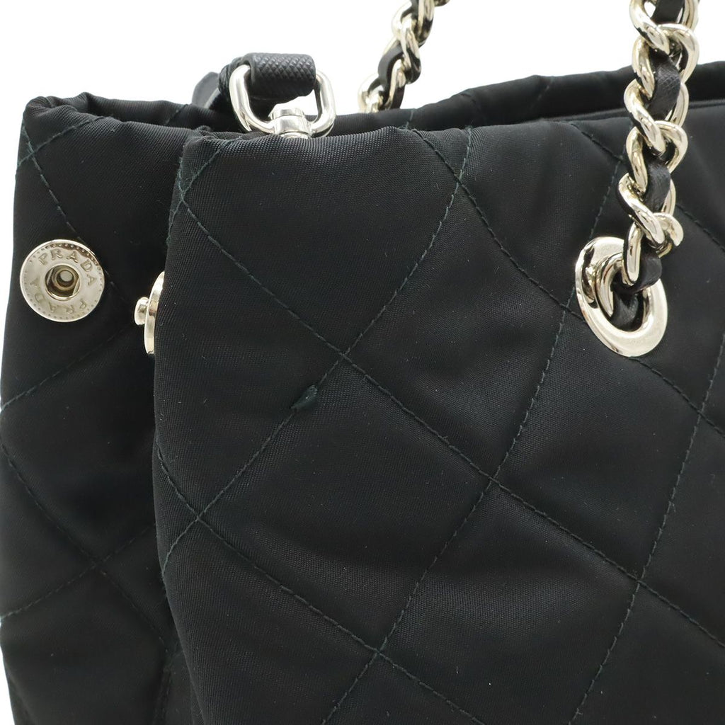 Prada Tessuto Triangle Logo Chain Shoulder Bag 2-Way Quilted Nylon Nero Black — view 8