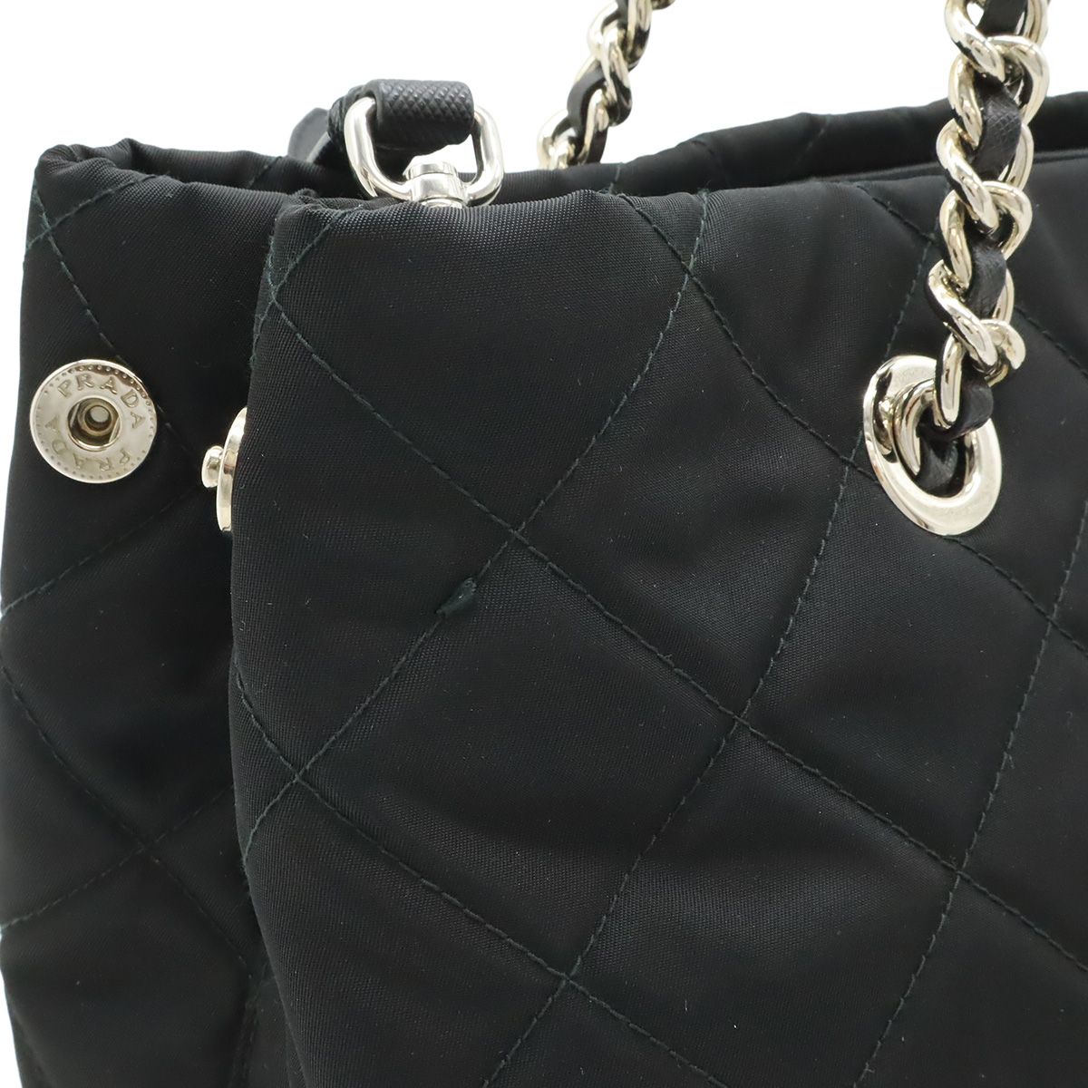Prada Tessuto Triangle Logo Chain Shoulder Bag 2-Way Quilted Nylon Nero Black — view 8