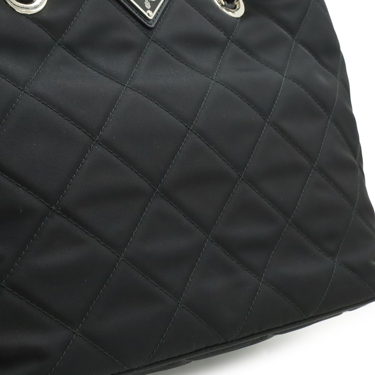 Prada Tessuto Triangle Logo Chain Shoulder Bag 2-Way Quilted Nylon Nero Black — view 9