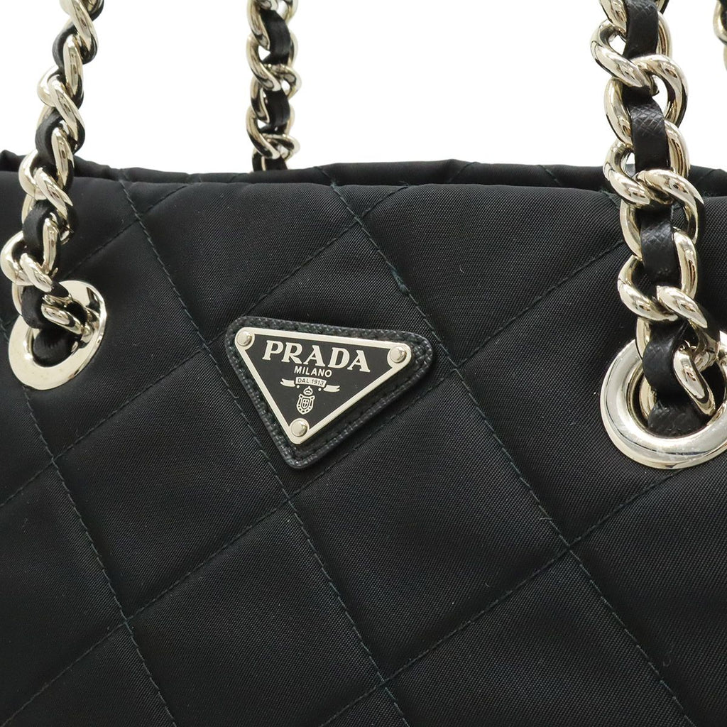Prada Tessuto Triangle Logo Chain Shoulder Bag 2-Way Quilted Nylon Nero Black — view 7