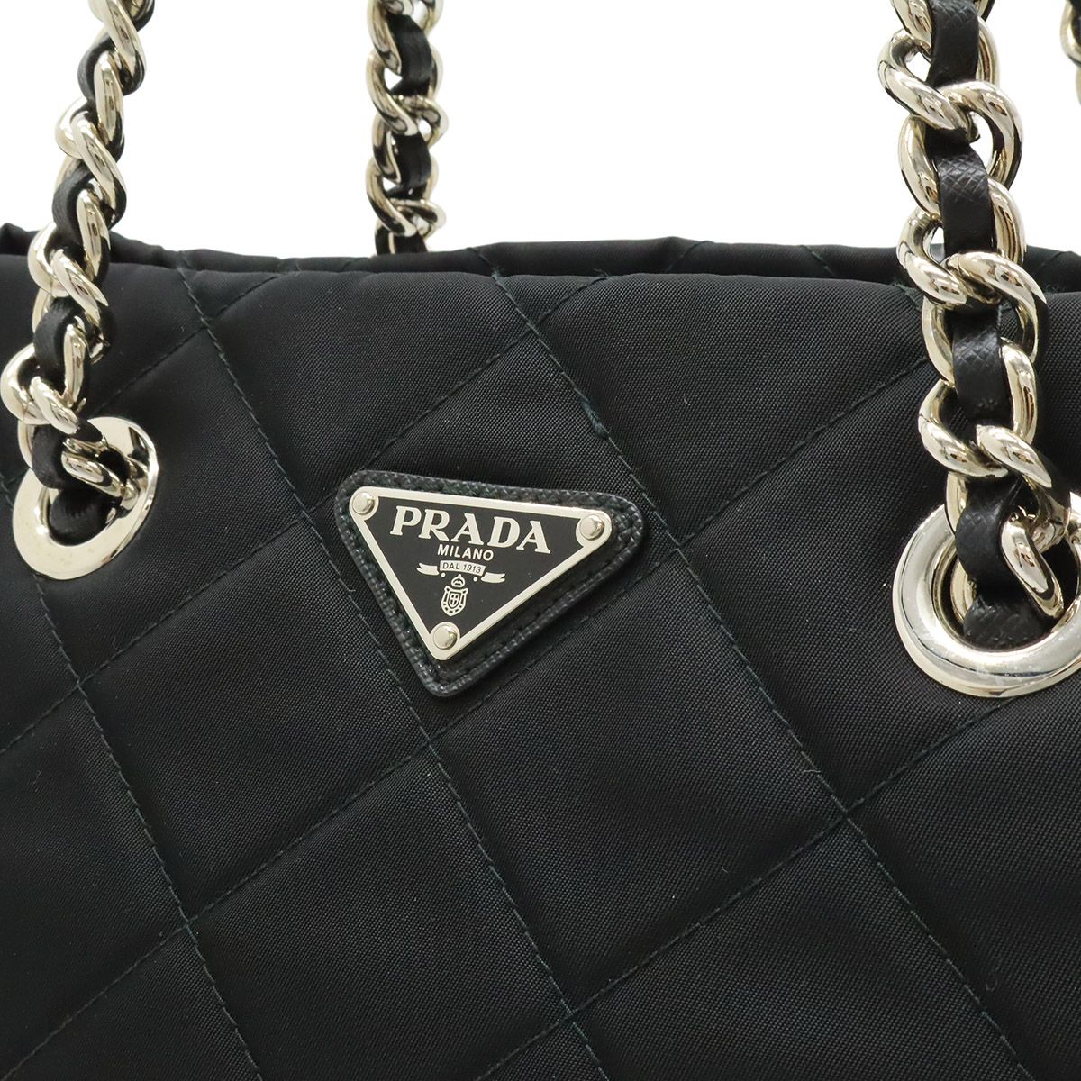 Prada Tessuto Triangle Logo Chain Shoulder Bag 2-Way Quilted Nylon Nero Black — view 7