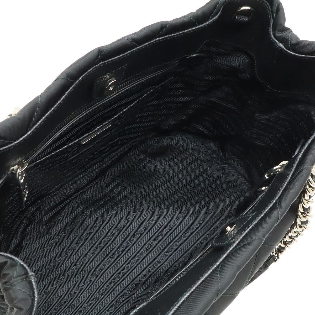 Prada Tessuto Triangle Logo Chain Shoulder Bag 2-Way Quilted Nylon Nero Black — view 6
