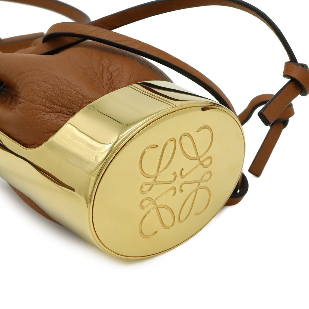 Loewe Balloon Necklace Pendant Motif Mini Bag Drawstring Leather Brown Gold — view 5