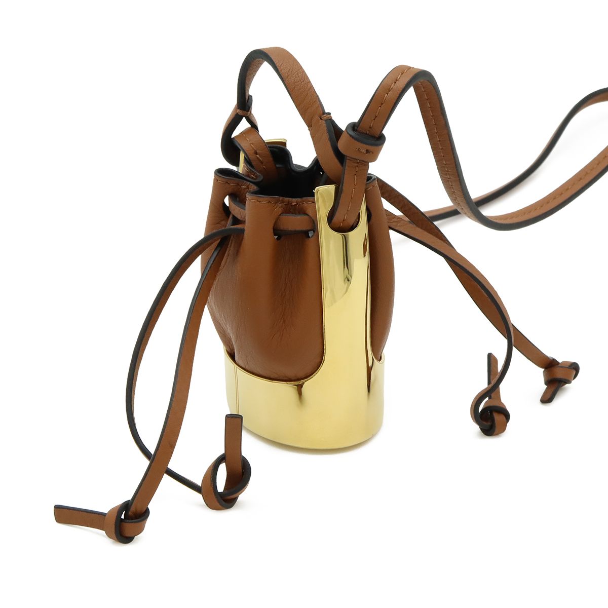Loewe Balloon Necklace Pendant Motif Mini Bag Drawstring Leather Brown Gold — view 3