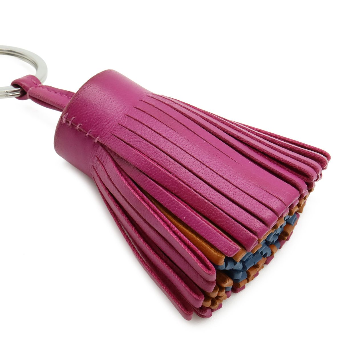 Hermes Carmen Key Ring Key Holder Fringe Tassel Charm Any Milo Leather Rose — view 3