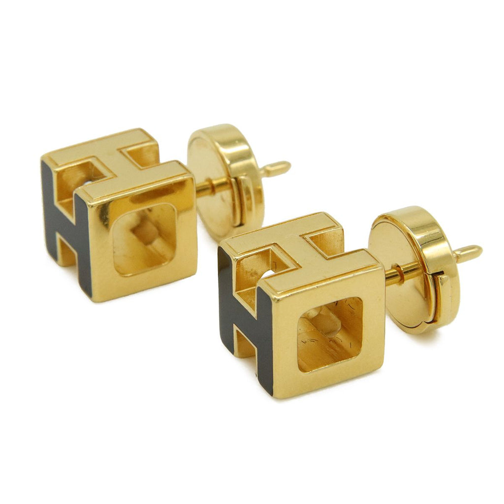 Hermes Cage Ash Cube H Logo Earrings Black Gold — view 2