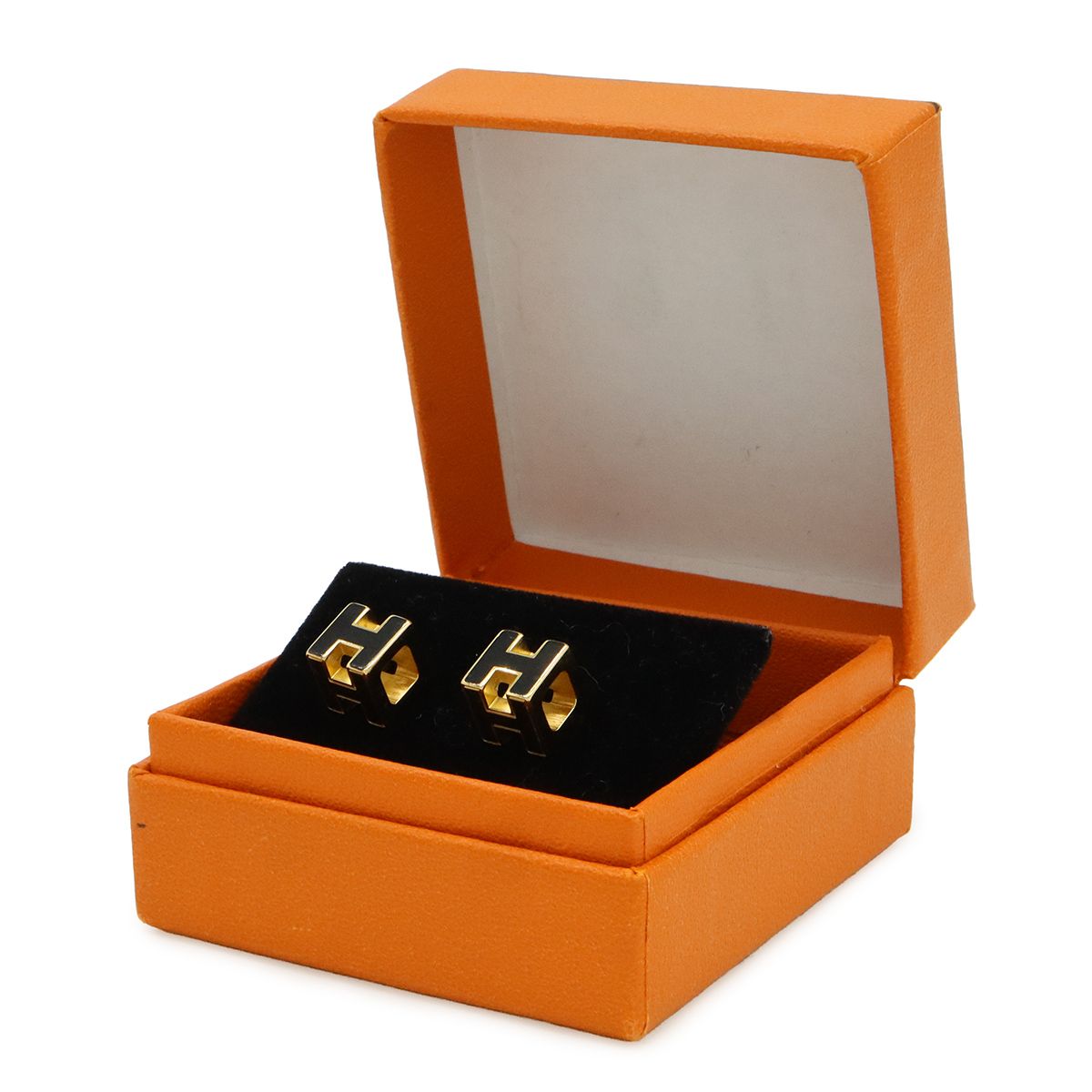 Hermes Cage Ash Cube H Logo Earrings Black Gold — view 5