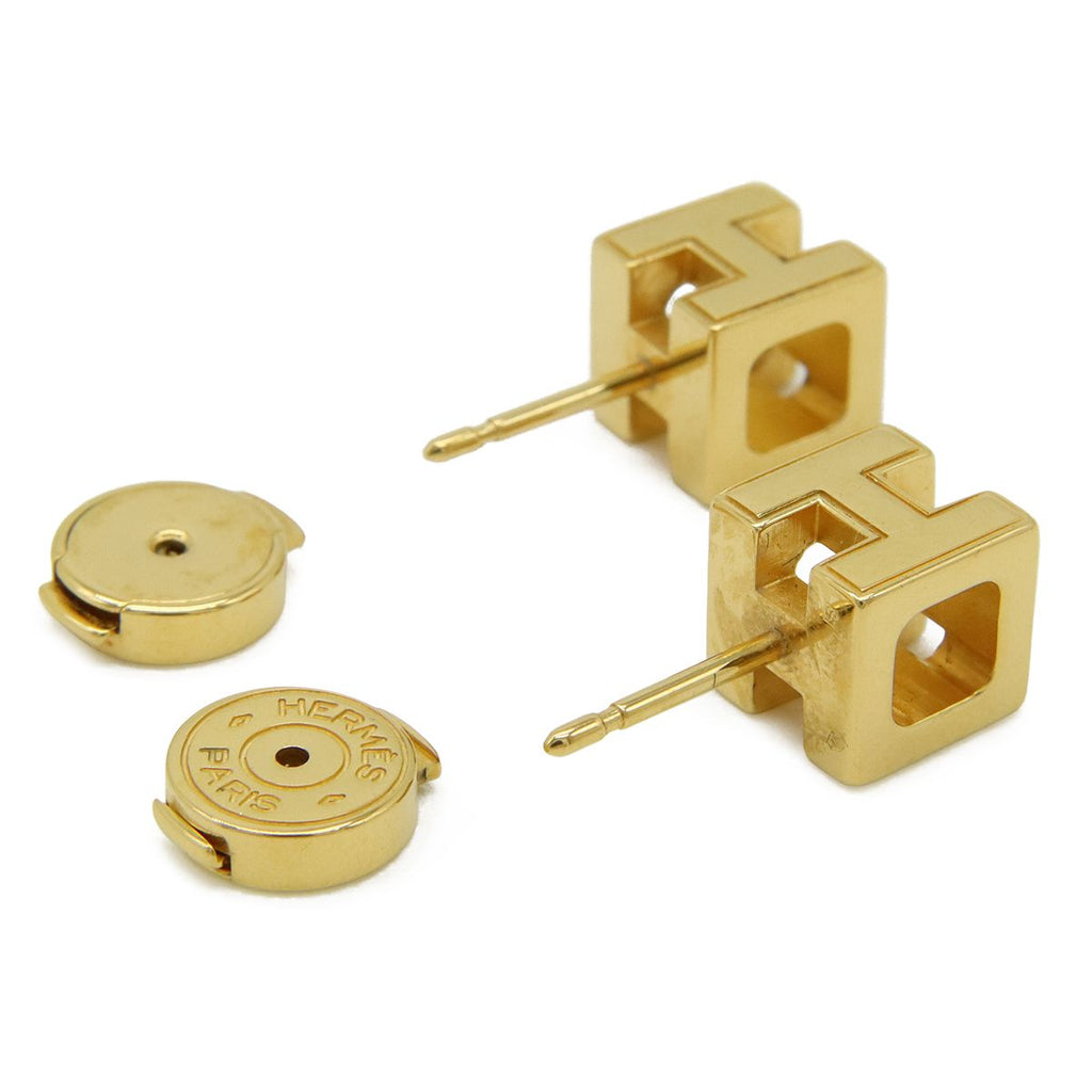 Hermes Cage Ash Cube H Logo Earrings Black Gold — view 3