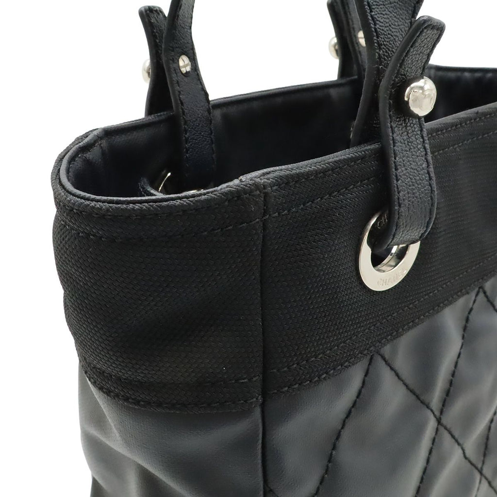 Chanel Paris Biarritz Tote PM Shoulder Bag Leather Black Silver — view 7
