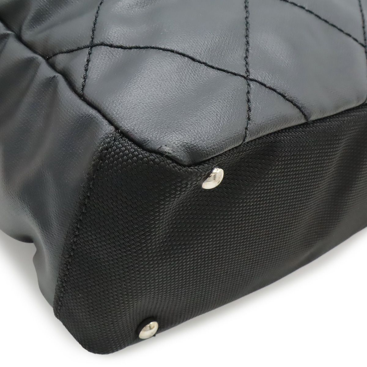 Chanel Paris Biarritz Tote PM Shoulder Bag Leather Black Silver — view 3