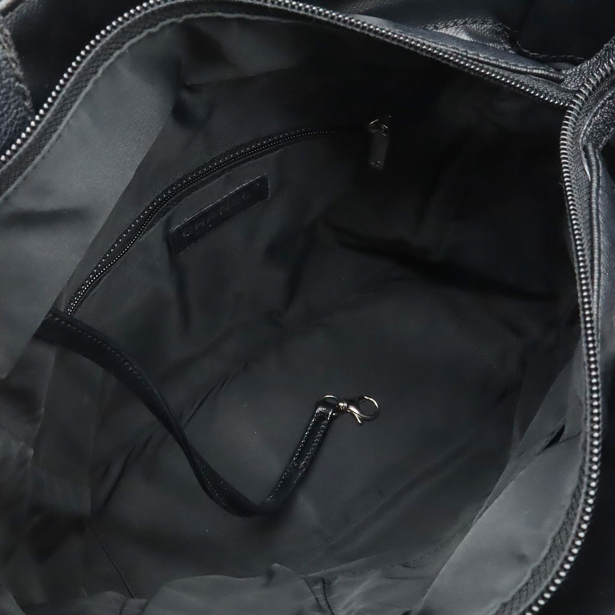 Chanel Paris Biarritz Tote PM Shoulder Bag Leather Black Silver — view 6