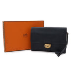 Hermes Pochette Jet Clutch Business Fjord Leather Navy Gold — view 9