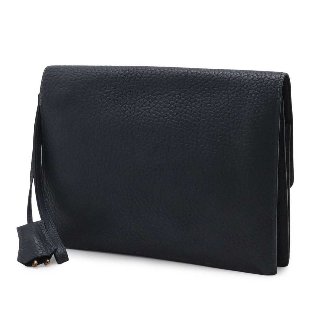 Hermes Pochette Jet Clutch Business Fjord Leather Navy Gold — view 2