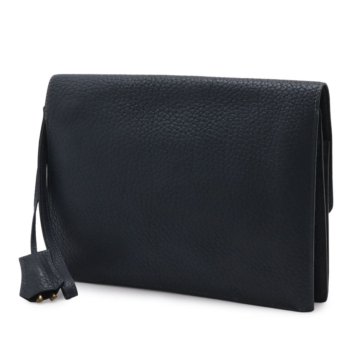 Hermes Pochette Jet Clutch Business Fjord Leather Navy Gold — view 2