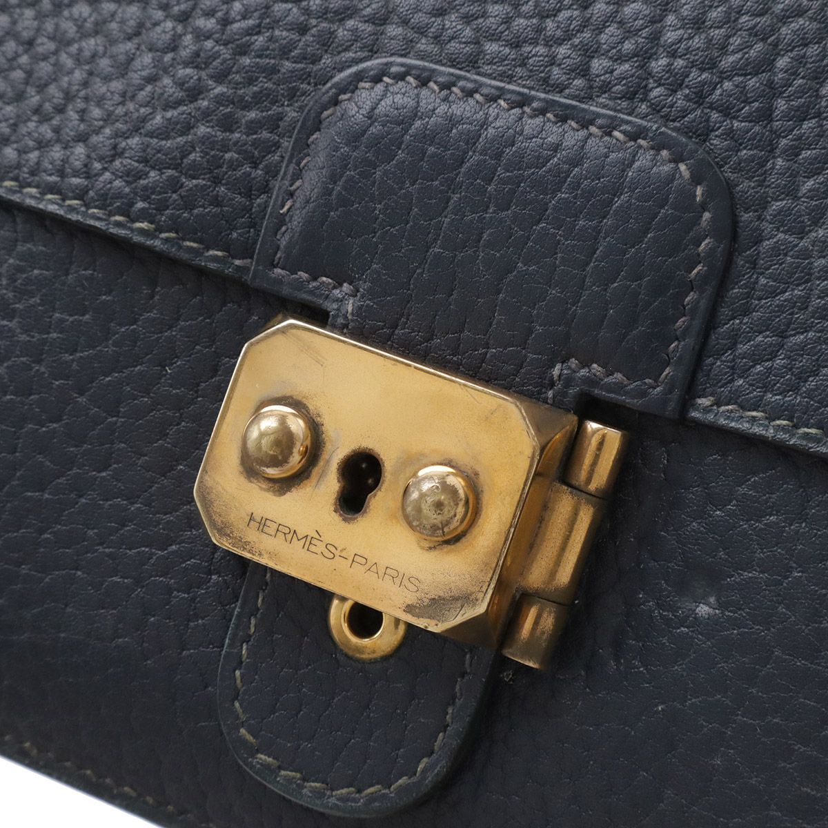 Hermes Pochette Jet Clutch Business Fjord Leather Navy Gold — view 5