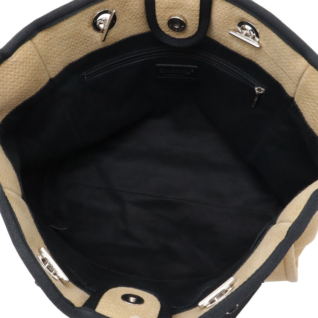 Chanel Deauville Line Tote MM Shoulder Bag Chain Canvas Leather Beige Black — view 6