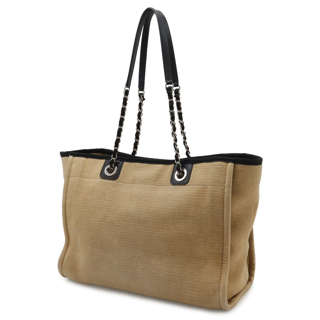 Chanel Deauville Line Tote MM Shoulder Bag Chain Canvas Leather Beige Black — view 2