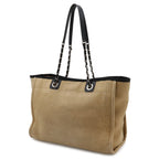 Chanel Deauville Line Tote MM Shoulder Bag Chain Canvas Leather Beige Black — view 2