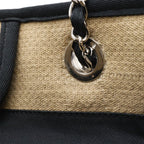 Chanel Deauville Line Tote MM Shoulder Bag Chain Canvas Leather Beige Black — view 7