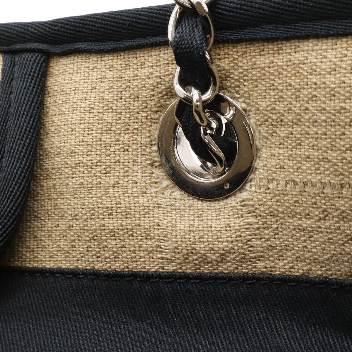 Chanel Deauville Line Tote MM Shoulder Bag Chain Canvas Leather Beige Black — view 7