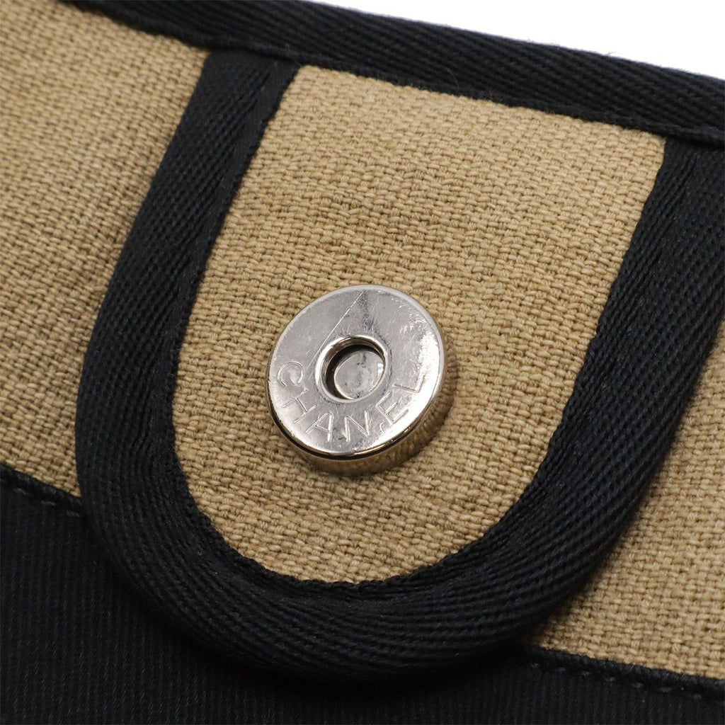 Chanel Deauville Line Tote MM Shoulder Bag Chain Canvas Leather Beige Black — view 8