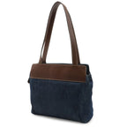 Chanel CC Logo Tote Shoulder Bag Denim Leather Blue Dark Brown — view 2