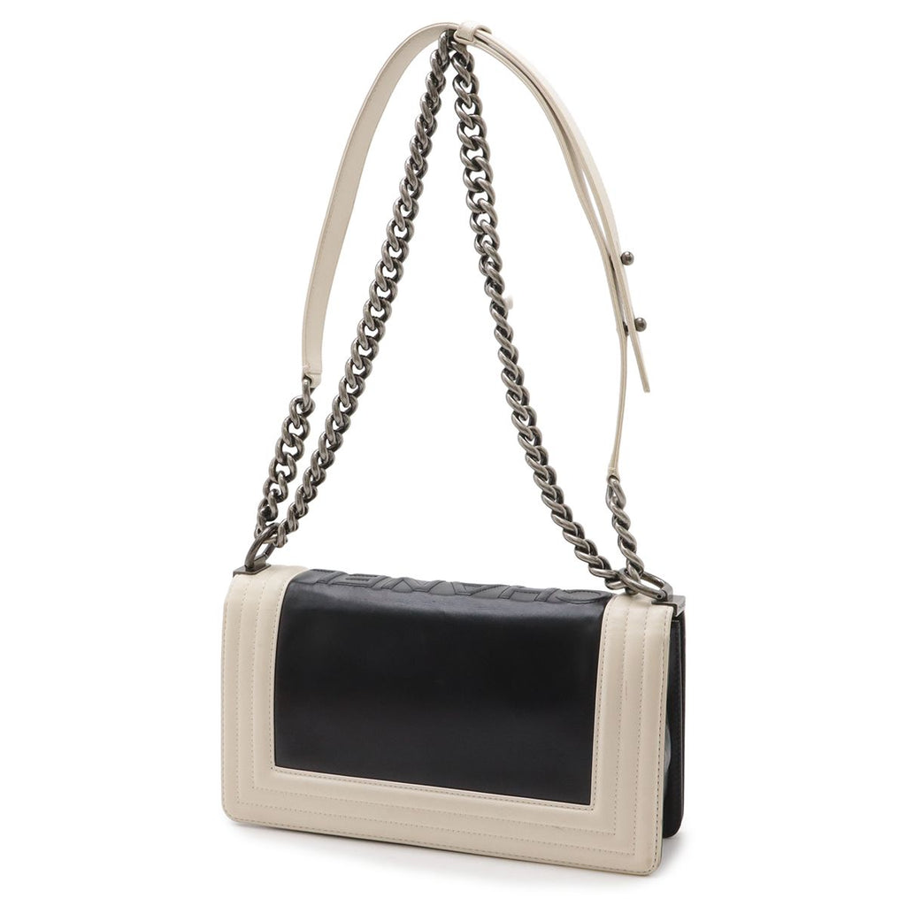 Chanel 25 CC Logo Chain Shoulder Bag Leather Black Ivory Antique Silver — view 2