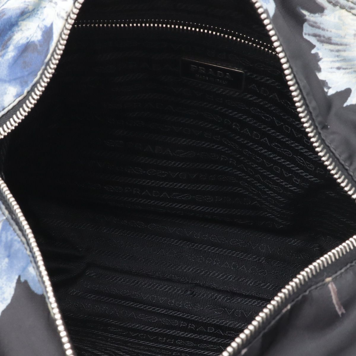 Prada Flower Floral Pattern Rose Tote 2-Way Shoulder Bag Nylon Nero Black Blue — view 8