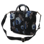 Prada Flower Floral Pattern Rose Tote 2-Way Shoulder Bag Nylon Nero Black Blue — view 2