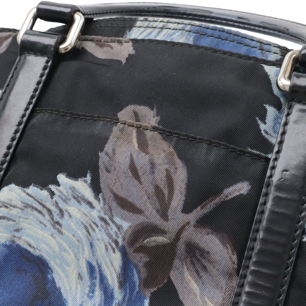 Prada Flower Floral Pattern Rose Tote 2-Way Shoulder Bag Nylon Nero Black Blue — view 5