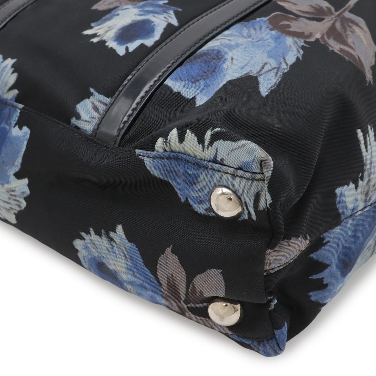 Prada Flower Floral Pattern Rose Tote 2-Way Shoulder Bag Nylon Nero Black Blue — view 3