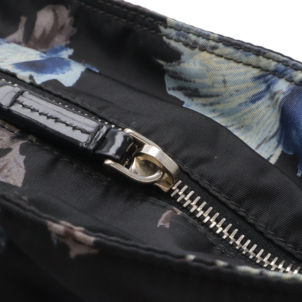 Prada Flower Floral Pattern Rose Tote 2-Way Shoulder Bag Nylon Nero Black Blue — view 6