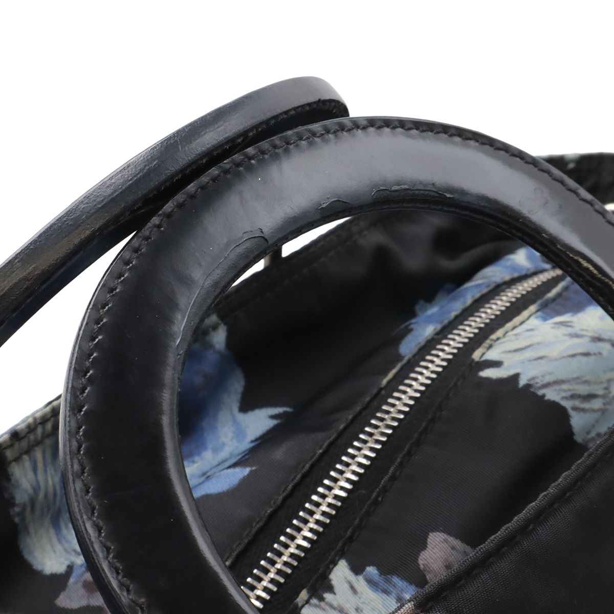 Prada Flower Floral Pattern Rose Tote 2-Way Shoulder Bag Nylon Nero Black Blue — view 7