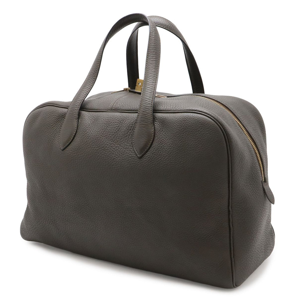 Hermes Victoria 43 Boston Bag Travel Purse Taurillon Clemence Leather Dark Olive — view 2