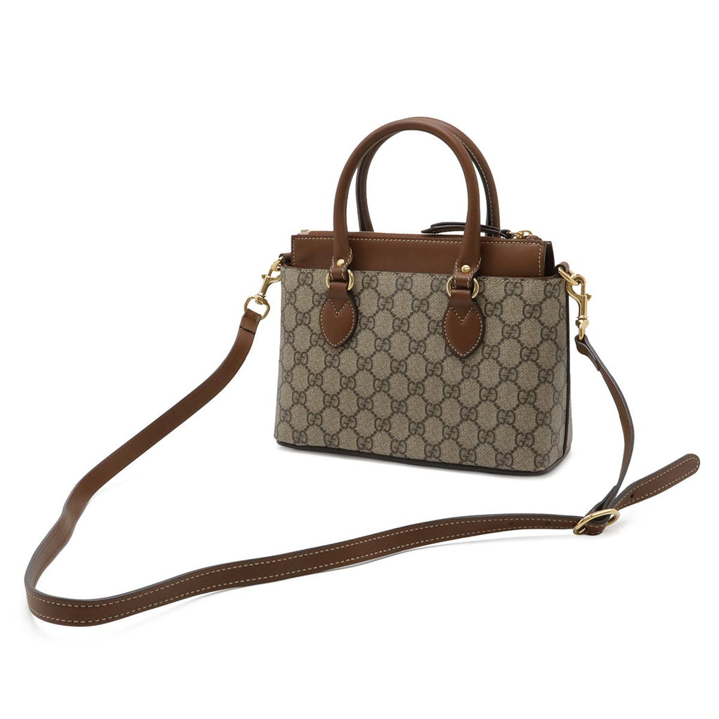 Gucci GG Supreme Mini Bag 2-Way Crossbody Leather Beige Brown Gold — view 2
