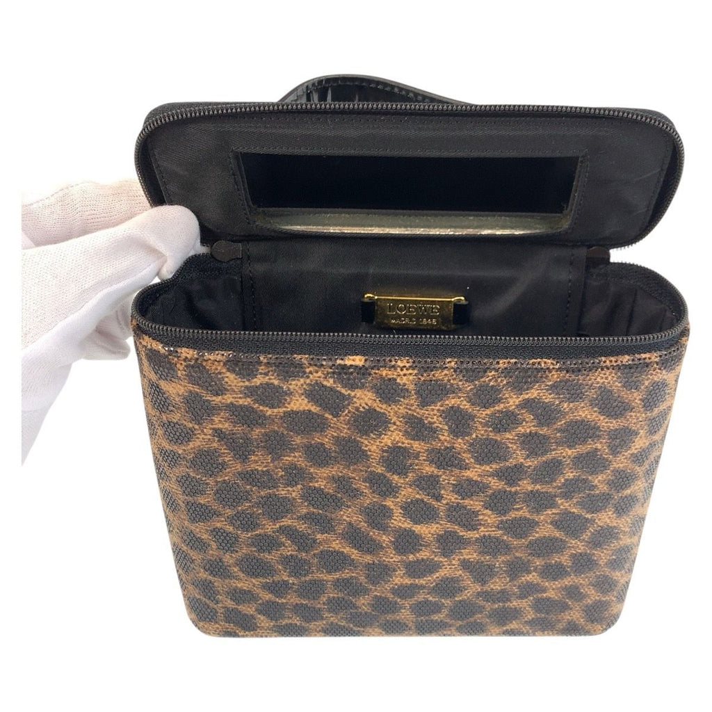Loewe Vintage Leopard Brown Black Enamel Handbag Vanity Bag — view 7