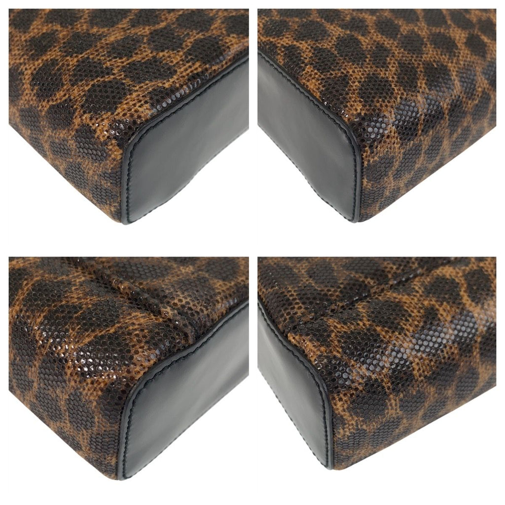 Loewe Vintage Leopard Brown Black Enamel Handbag Vanity Bag — view 3