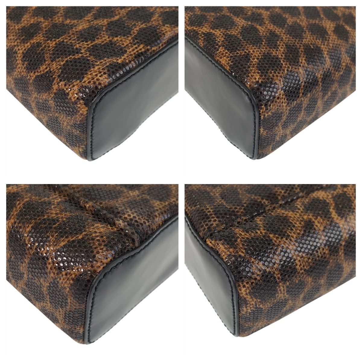 Loewe Vintage Leopard Brown Black Enamel Handbag Vanity Bag — view 3