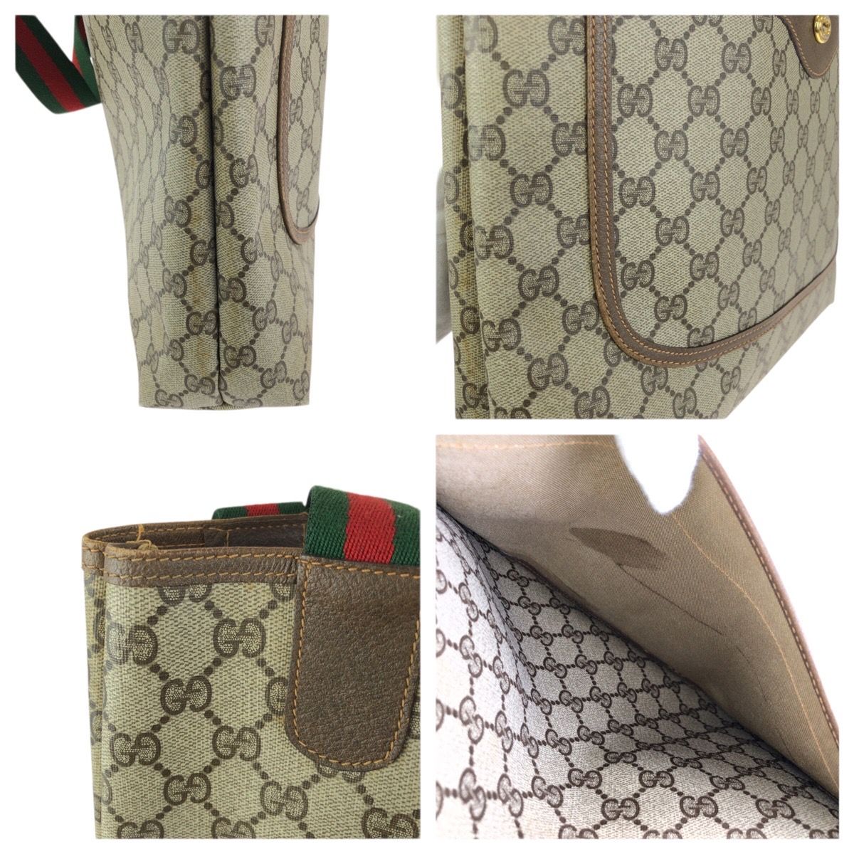 Gucci Vintage Sherry Line Beige Brown GG Supreme Canvas Leather Tote — view 6